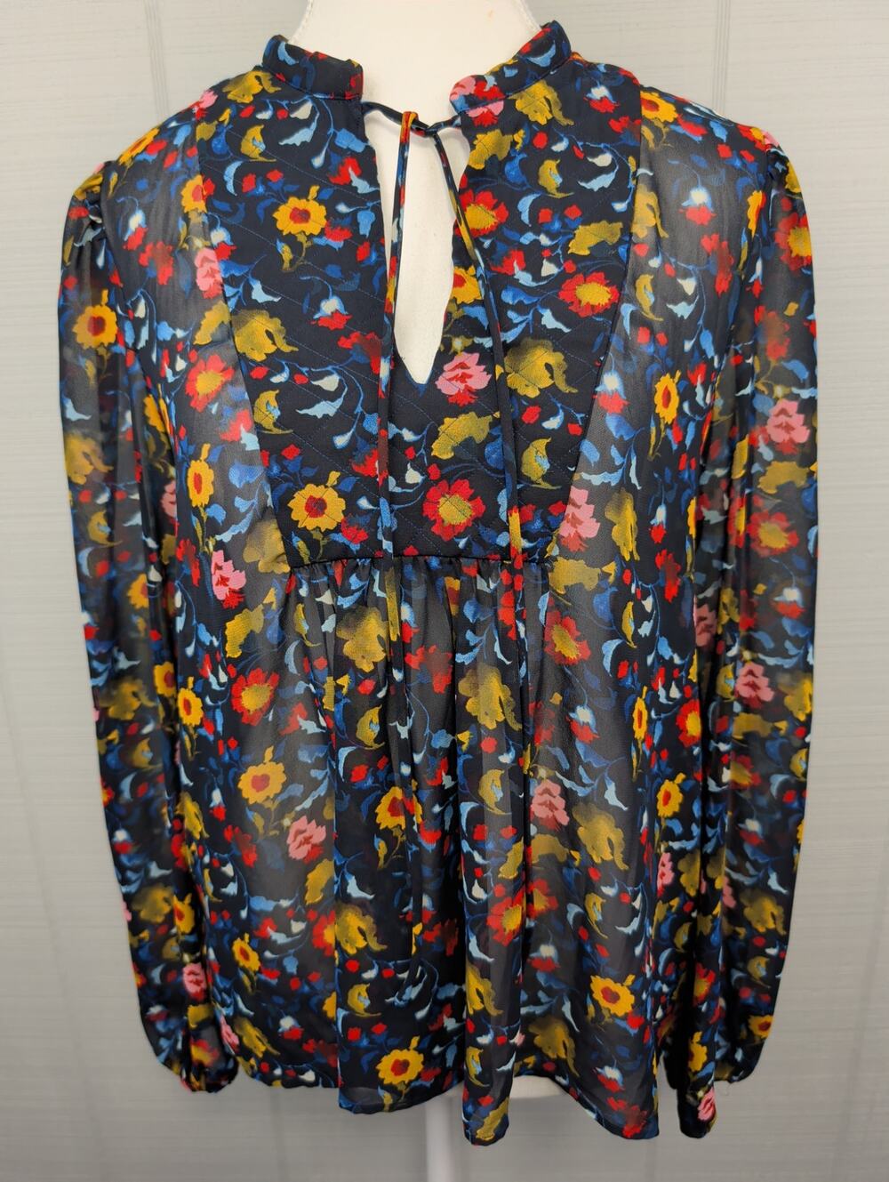Zara Basics Womens SM Shirt Top Blouse Long Sleeve Multicolor Floral VNeck Sheer